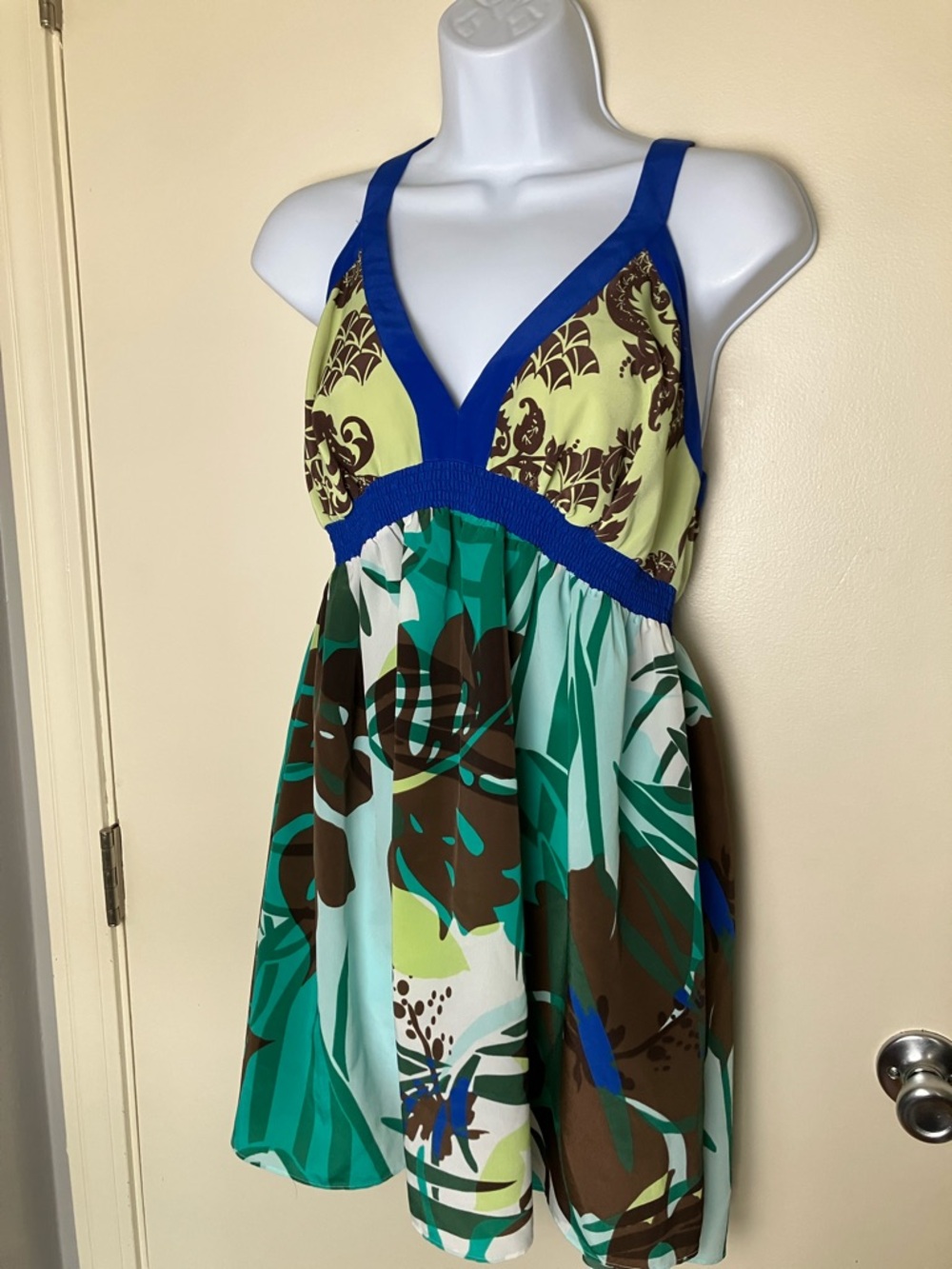 Metro 7 Tropical Floral Sleeveless Tunic Top Size 10 Empire Waist Boho Summer